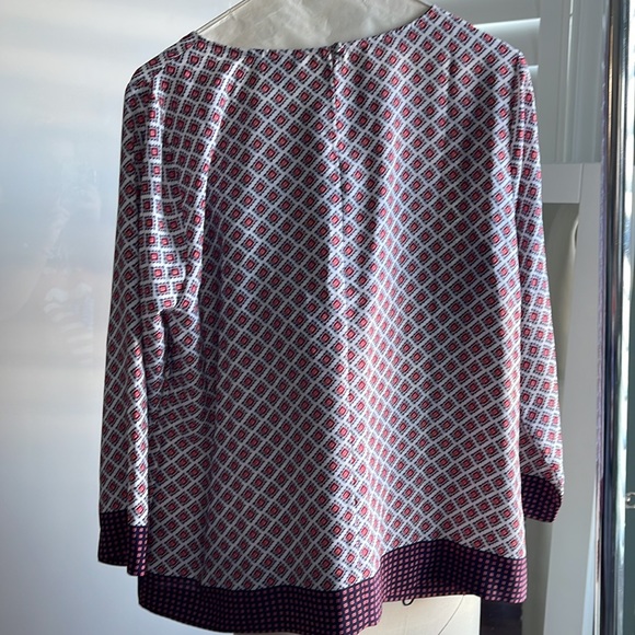 J Crew White/Burgundy Printed Blouse Size L - Picture 2 of 7
